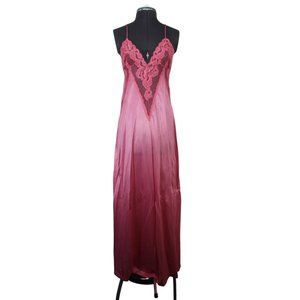 Flair women's hot pink v-neck lace front spaghetti strap nightgown slip dress M‎